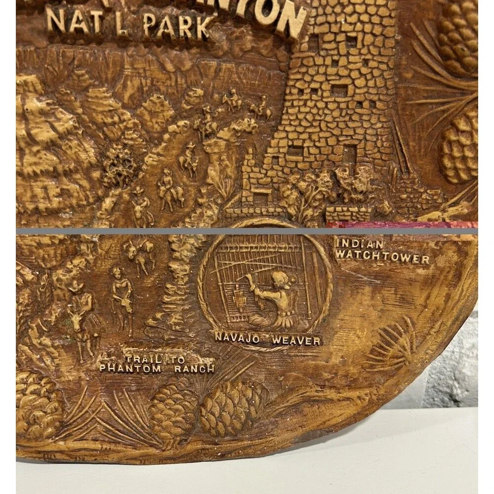 Vintage Grand Canyon Park Souvenir Faux Wood Resin Bowl Taco Navajo Americana